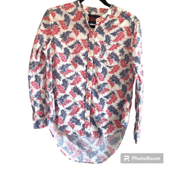 Jachs Girlfriend high low long sleeve button front  leaves print roll sleeve S - Picture 1 of 9